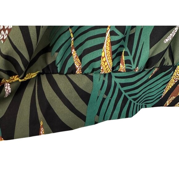 Tankini Swimsuit Black/Green Tropical Loose fitting blouson swimsuit top - Picture 3 of 4